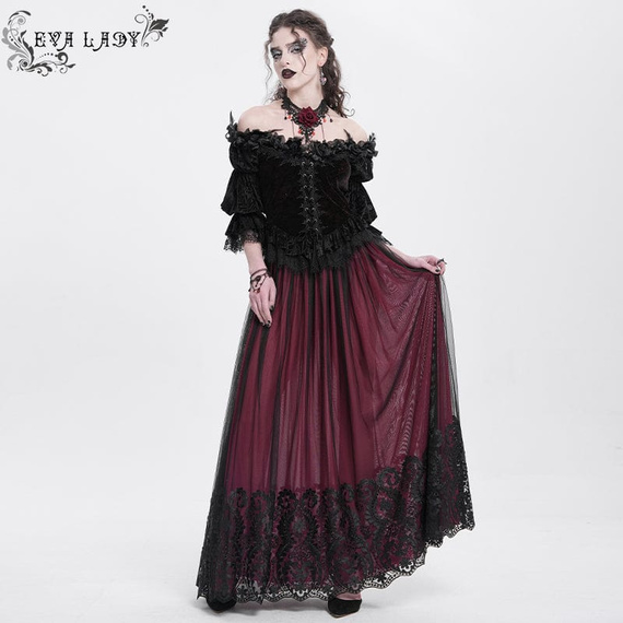 bluzka damska DEVIL FASHION - BLACK AND RED GOTHIC FLOWER 