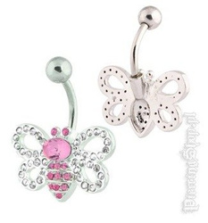 kolczyk do pępka MOTYL oczka różowy/crystal [BST71]