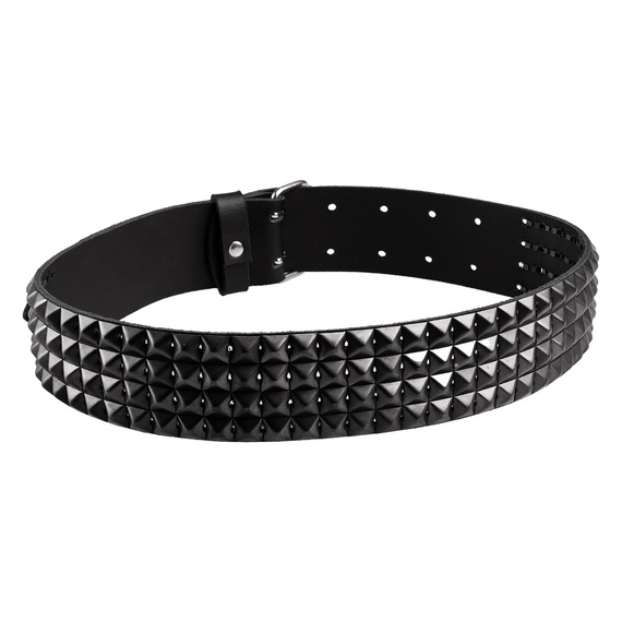 pas z ćwiekami 4-rzędowy, PYRAMID BLACK, skóra naturalna