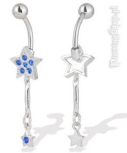 kolczyk do pępka GWIAZDKI kolor oczka NIEBIESKI [DBN3]