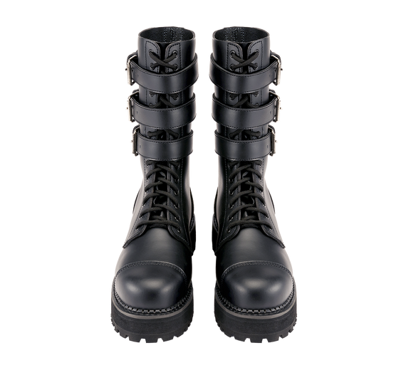 glany na wysokiej podeszwie BRANDIT - PLATEAU PHANTOM BUCKLE (14 dziurek + 3 klamry - CZARNE)