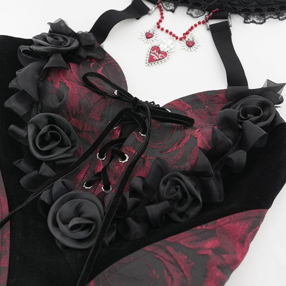 gorsetowy top DEVIL FASHION - RED GOTHIC FLOWER 