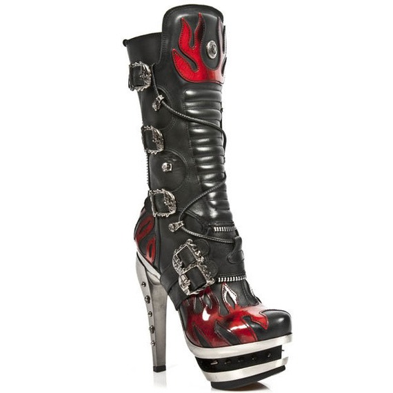 buty damskie NEW ROCK ITALI NEGRO PULIK ROJO ROCK ACERO [M.ROCK222-C2]