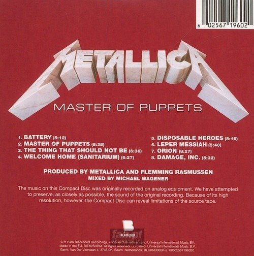 METALLICA: MASTER OF PUPPETS (CD)