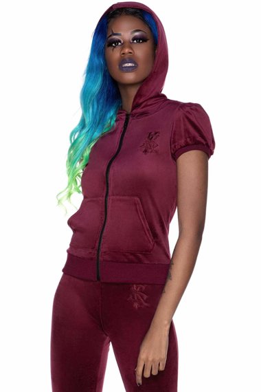 bluza damska KILLSTAR - DEE-LUX (BURGUNDY) rozpinana z kapturem 