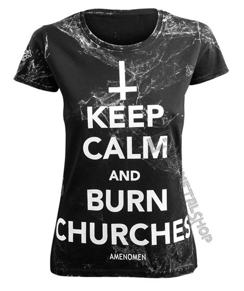 bluzka damska AMENOMEN - KEEP CALM AND BURN CHURCHES (OMEN069DA ALLPRINT WHITE)