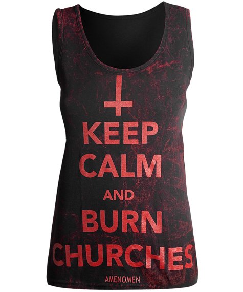 bluzka damska AMENOMEN - KEEP CALM AND BURN CHURCHES na ramiączkach (OMEN069DAR ALLPRINT RED)