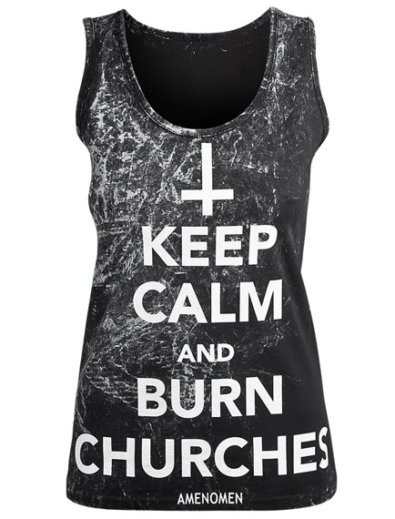 bluzka damska AMENOMEN - KEEP CALM AND BURN CHURCHES na ramiączkach (OMEN069DAR ALLPRINT WHITE)