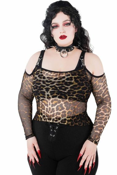 bluzka damska KILLSTAR - CATITUDE FISHNET (LEOPARD)