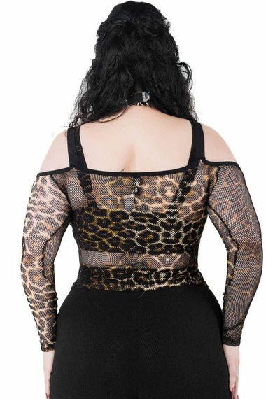 bluzka damska KILLSTAR - CATITUDE FISHNET (LEOPARD)