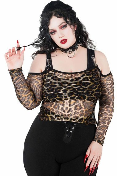 bluzka damska KILLSTAR - CATITUDE FISHNET (LEOPARD)