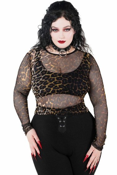 bluzka damska KILLSTAR - OVERKILL FISHNET (LEOPARD)