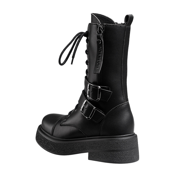 botki damskie ALTERCORE czarne 10-dziurkowe z klamrami (RILEY VEGAN BLACK)