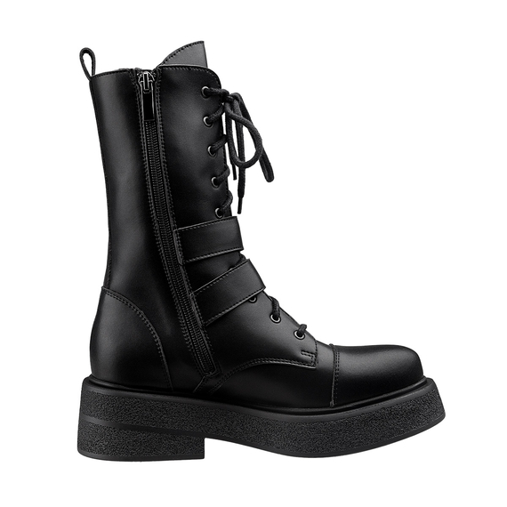 botki damskie ALTERCORE czarne 10-dziurkowe z klamrami (RILEY VEGAN BLACK)