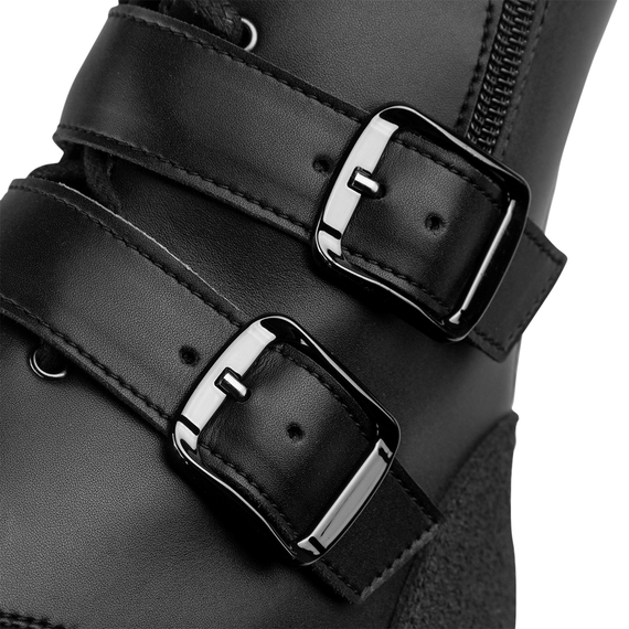 botki damskie ALTERCORE czarne 10-dziurkowe z klamrami (RILEY VEGAN RUGGED BLACK)