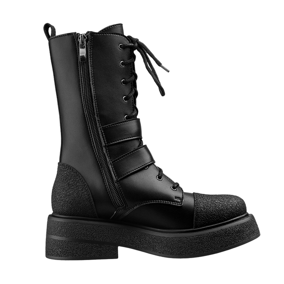 botki damskie ALTERCORE czarne 10-dziurkowe z klamrami (RILEY VEGAN RUGGED BLACK)