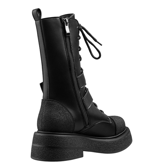 botki damskie ALTERCORE czarne 10-dziurkowe z klamrami (RILEY VEGAN RUGGED BLACK)