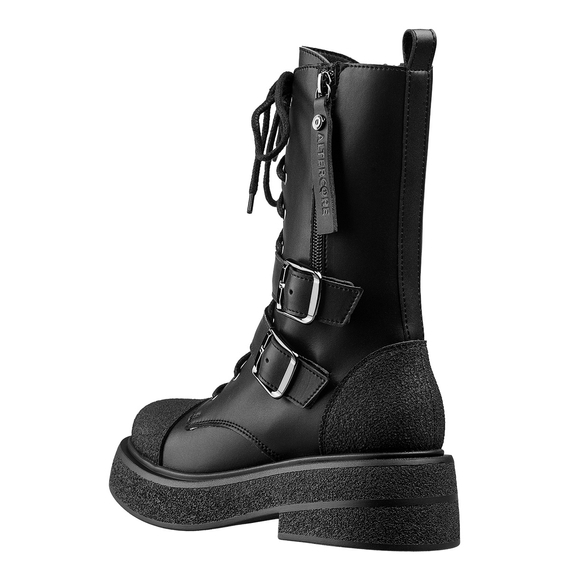 botki damskie ALTERCORE czarne 10-dziurkowe z klamrami (RILEY VEGAN RUGGED BLACK)