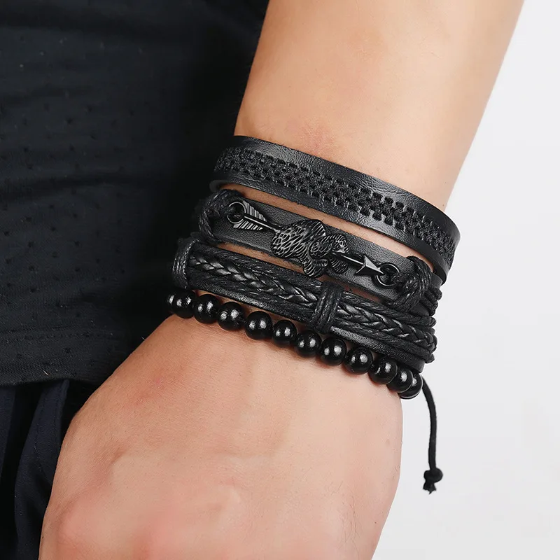 bransoletka BOHO BLACK - HEART, zestaw 4 bransoletek