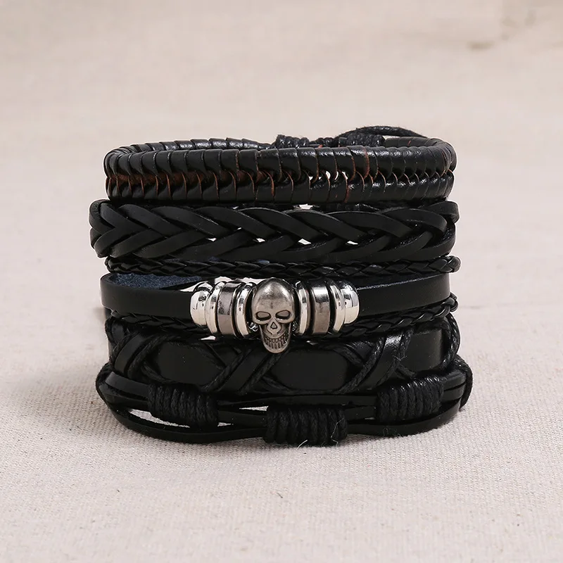 bransoletka BOHO BLACK - SKULL, zestaw 5 bransoletek