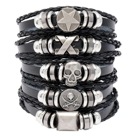 bransoletka BOHO BLACK -  SKULL, zestaw 5 bransoletek