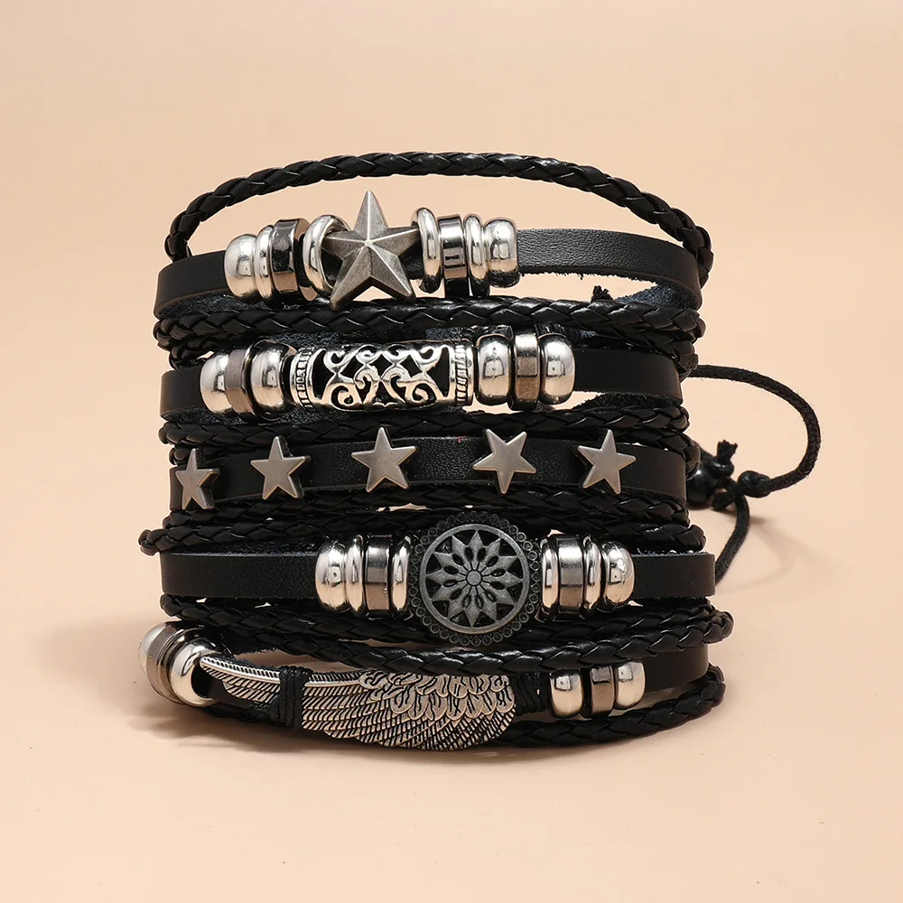 bransoletka BOHO BLACK - STAR, zestaw 5 bransoletek