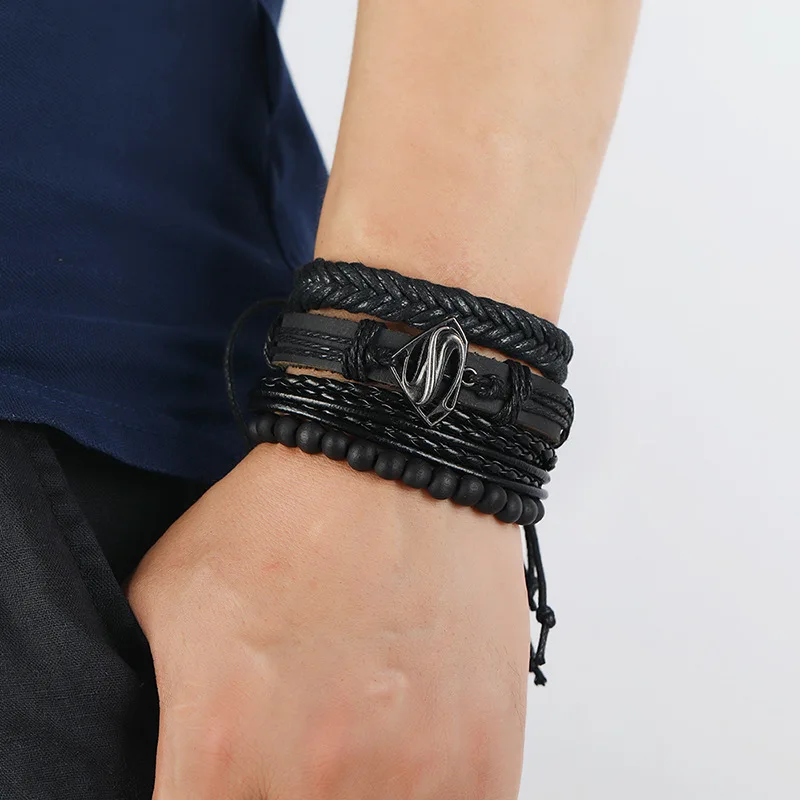 bransoletka BOHO BLACK - SUPERMAN, zestaw 4 bransoletek