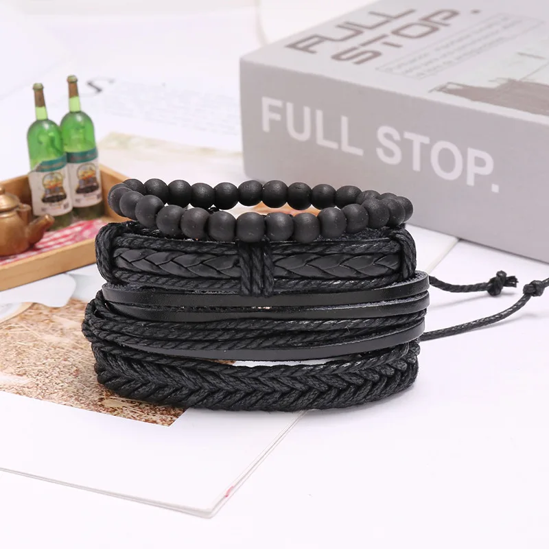 bransoletka BOHO BLACK, zestaw 4 bransoletek