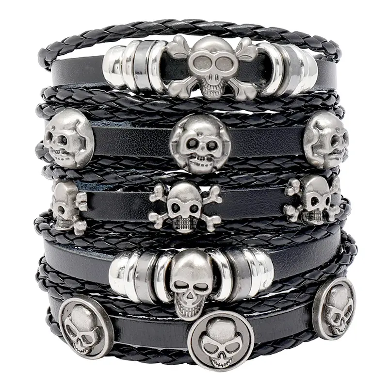 bransoletka BOHO GOTHIC - SKULL, zestaw 5 bransoletek