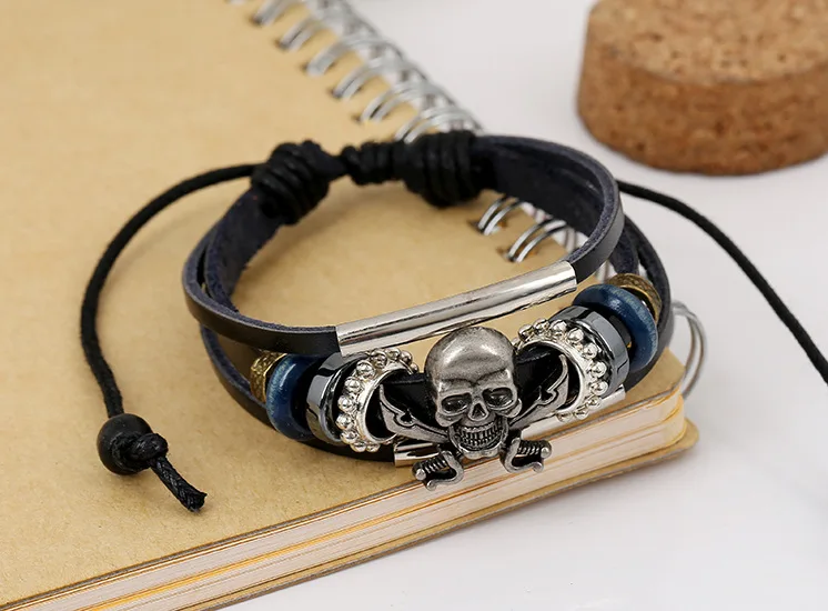 bransoletka BOHO - SKULL czarna