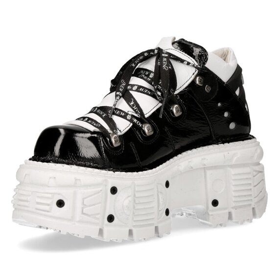 buty NEW ROCK CHAROL ARRUGADO NEGRO, VACUNO BLANCO, TANK BLANCO TORNILLOS [M-TANK106NLACE-C6]