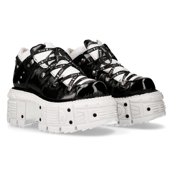 buty NEW ROCK CHAROL ARRUGADO NEGRO, VACUNO BLANCO, TANK BLANCO TORNILLOS [M-TANK106NLACE-C6]