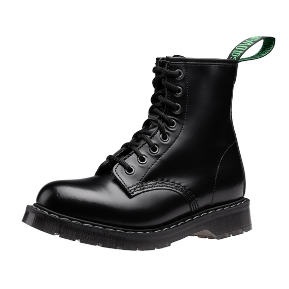 glany SOLOVAIR - 8 EYE DERBY BOOT (BLACK HI-SHINE) S8-551-BK-G