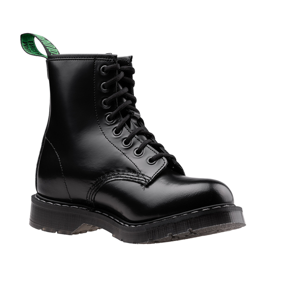 glany SOLOVAIR - 8 EYE DERBY BOOT (BLACK HI-SHINE) S8-551-BK-G