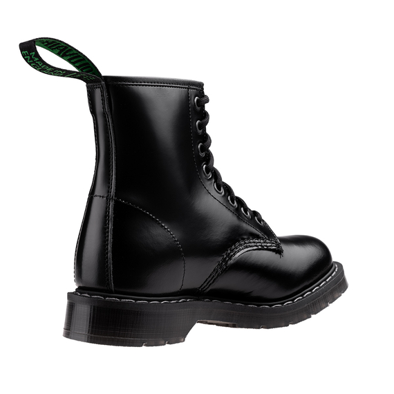 glany SOLOVAIR - 8 EYE DERBY BOOT (BLACK HI-SHINE) S8-551-BK-G