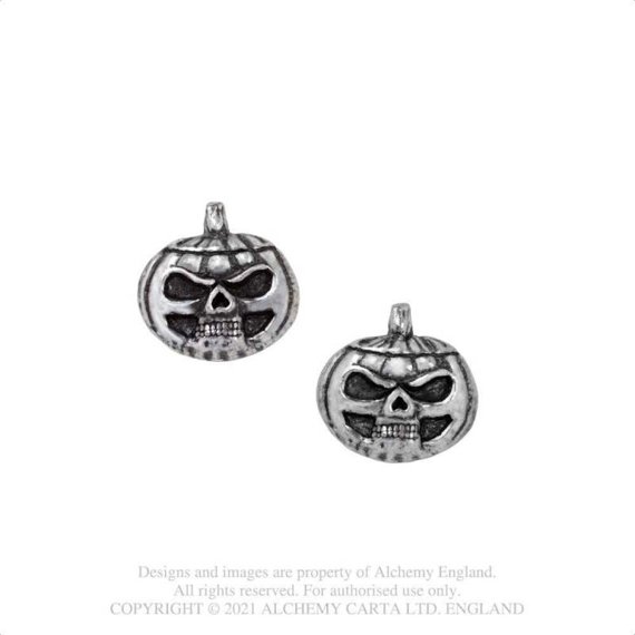 kolczyki PUMPKIN SKULL STUDS para