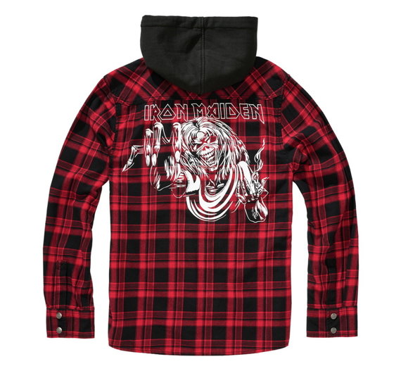 koszula IRON MAIDEN CHECKSHIRT HOODED EDDI  dark red/black, z kapturem