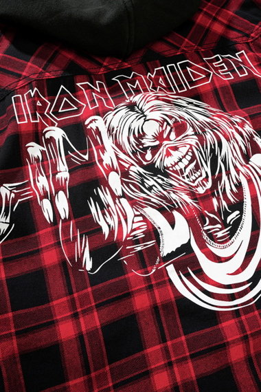 koszula IRON MAIDEN CHECKSHIRT HOODED EDDI  dark red/black, z kapturem