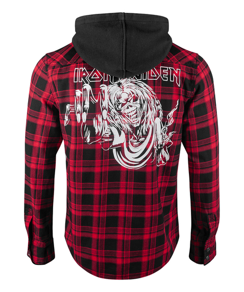 koszula IRON MAIDEN CHECKSHIRT HOODED EDDI  dark red/black, z kapturem