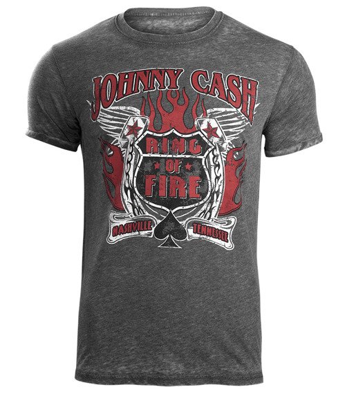 koszulka JOHNNY CASH - RING OF FIRE MENS BURNOUT