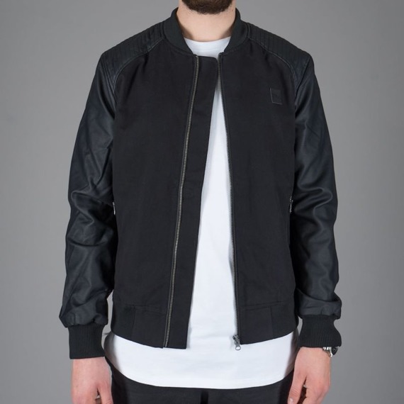 kurtka COTTON BOMBER LEATHER IMITATION SLEEVE JACKET black