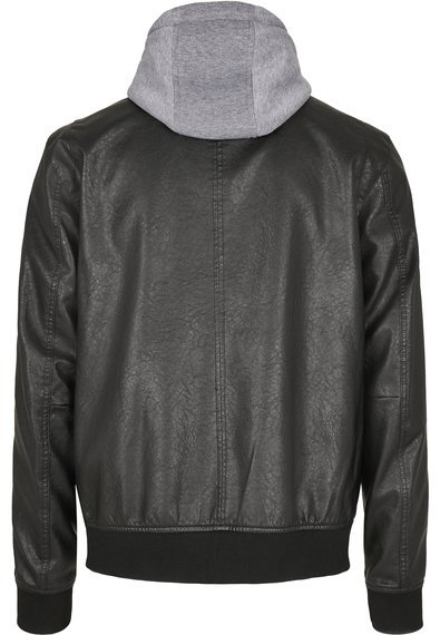 kurtka FLEECE HOODED FAKE LEATHER JACKET