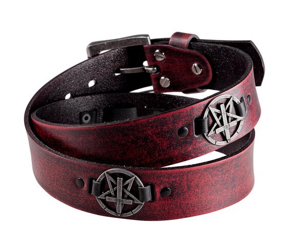 pasek PENTAGRAM CROSS RED, skórzany