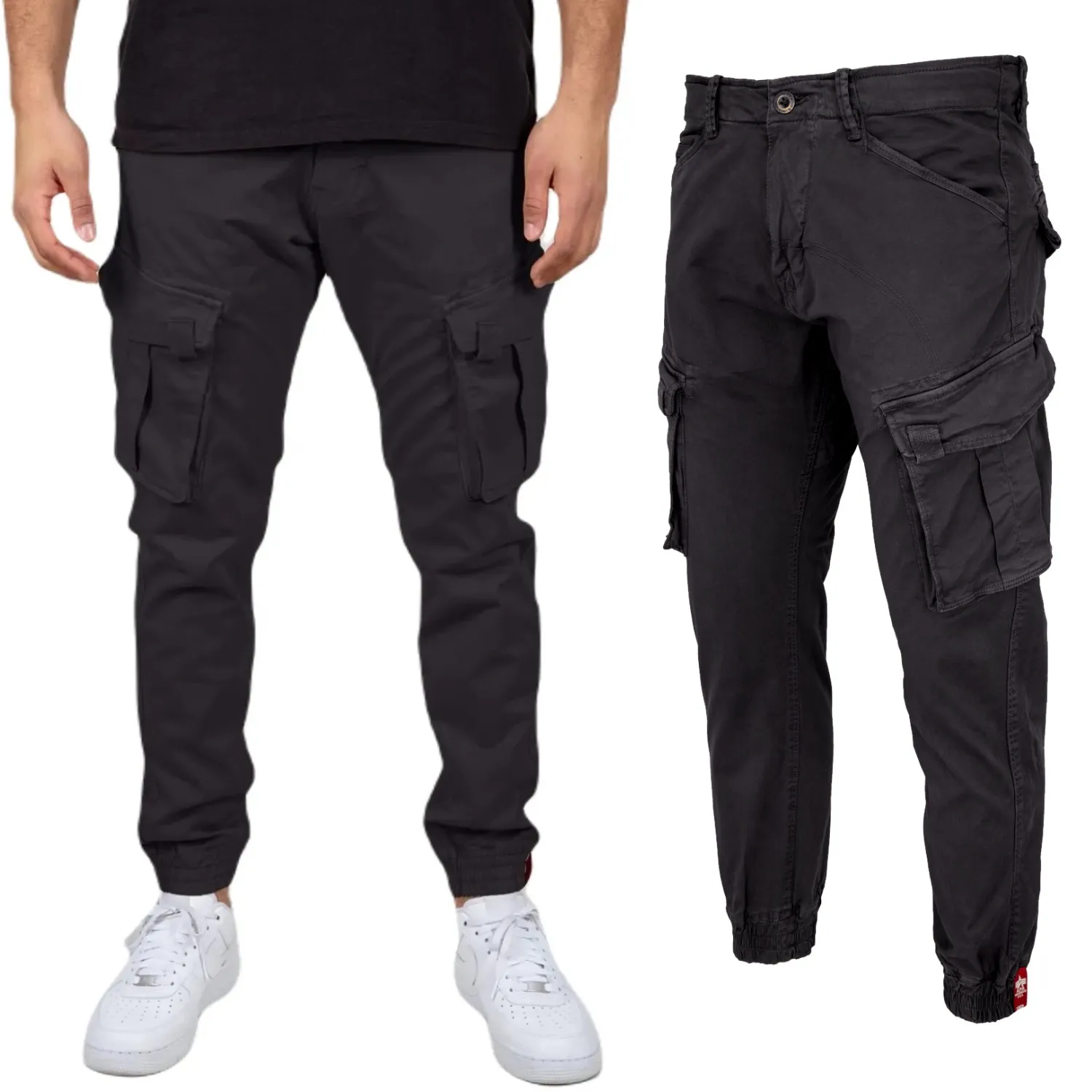 spodnie bojówki ALPHA INDUSTRIES - SPY DARK BLACK Slim Fit