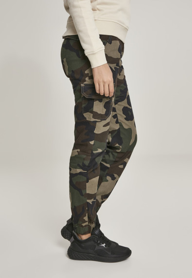 spodnie bojówki damskie HIGH WAIST CAMO woodcamo