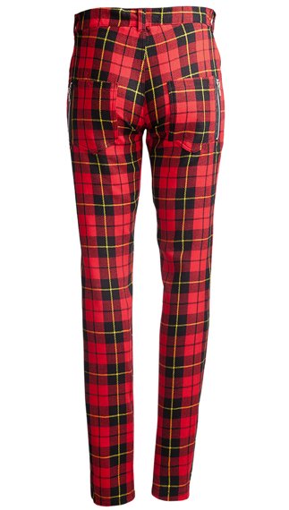 spodnie damskie AMENOMEN - ZIPPS AND BELTS tartan red