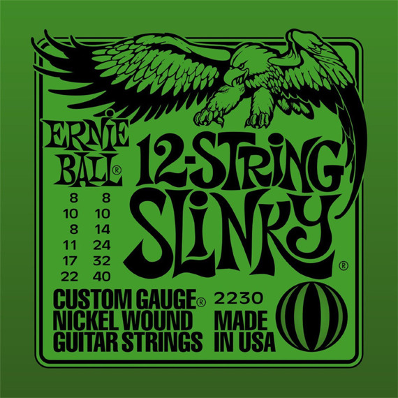 struny do gitary elektrycznej 12str. ERNIE BALL EB2230 Slinky Nickel /008-040/