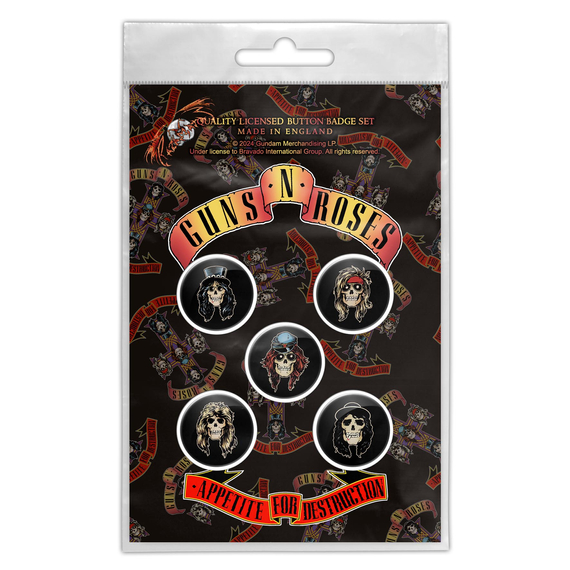 zestaw 5 szt. przypinek GUNS N ROSES - APPETITE FOR DESTRUCTION 